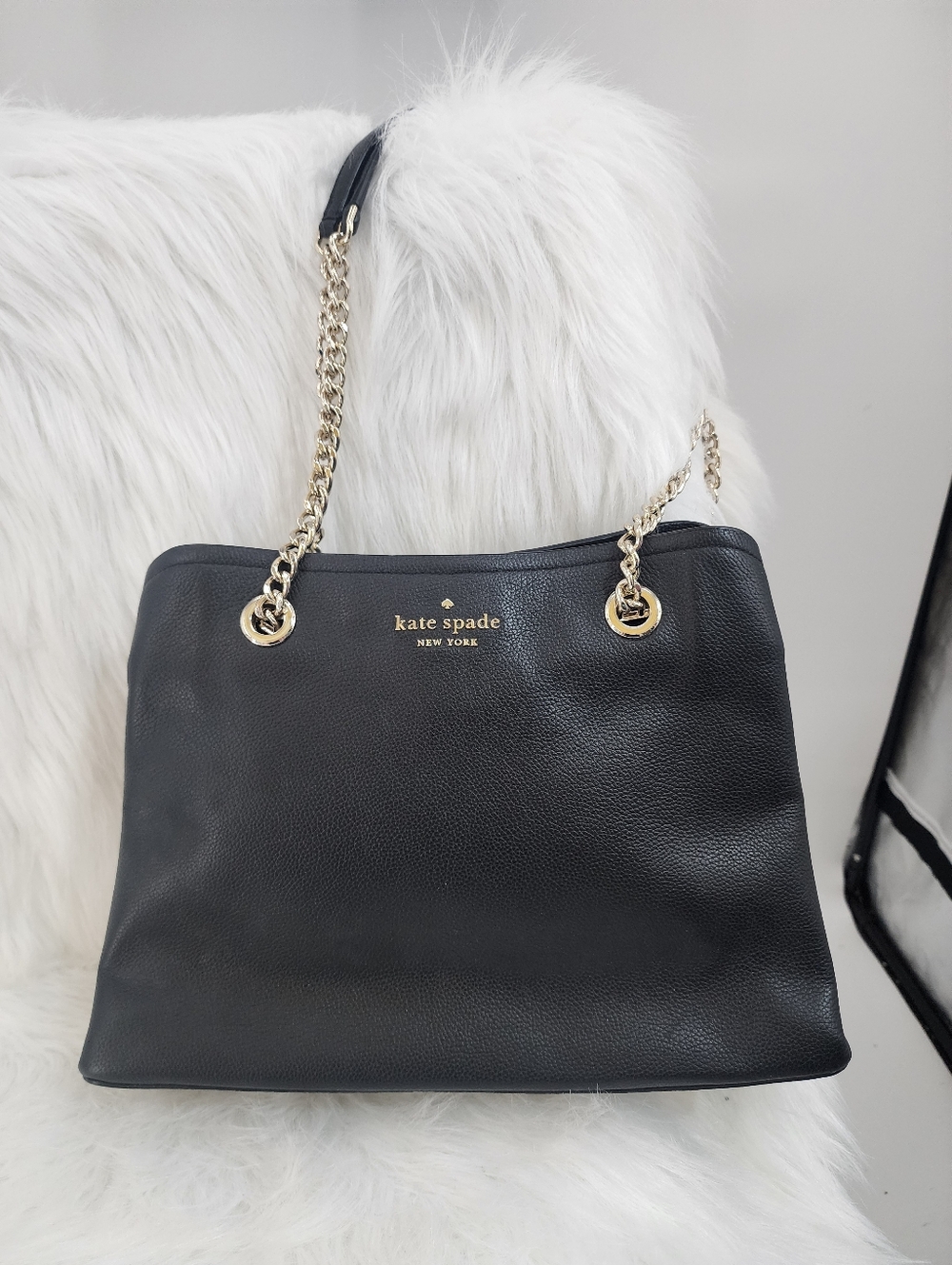 Kate Spade Black Leather Shoulder Bag w/ Half Metal Chain Straps "Jordyn" Bag - Picture 3 of 16